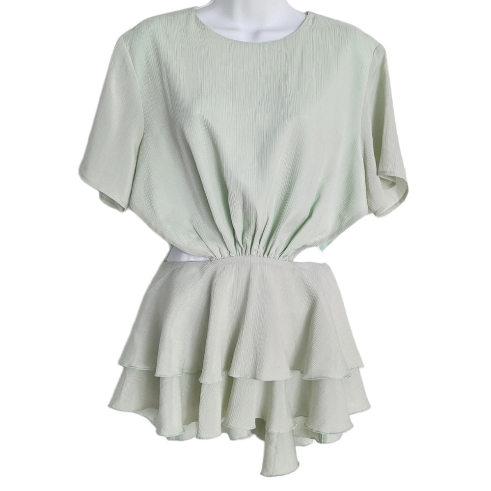 By Egreis asymmetrical pastel light green crepe blouse XL NEW @B6